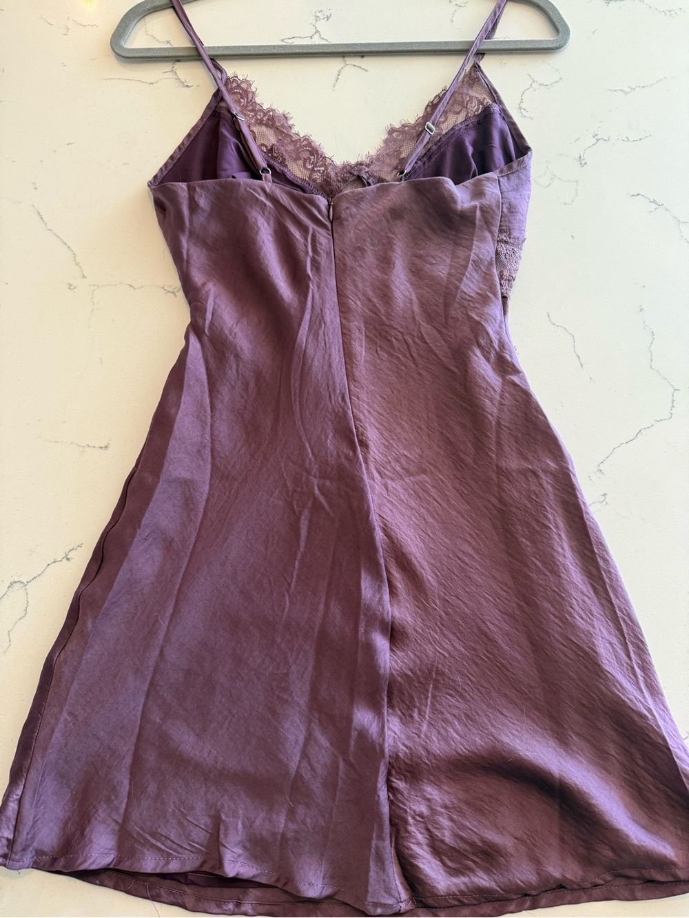 Le Lis Lace-Trim Satin Slip Dress in Plum - Picture 3 of 5